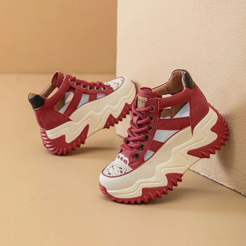 Women's Mesh Wedge Sandals – Roman Lace-Up Hollow Casual Shoes Wedge Sandals Axl Red 39