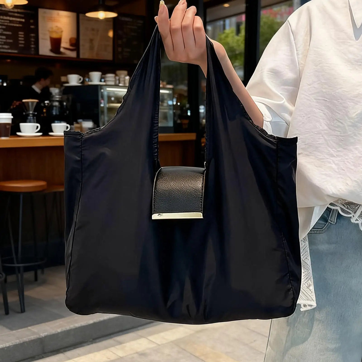 Foldable PU Leather Tote Bag for Women – Keychain Purse Foldable Tote Bag Axl