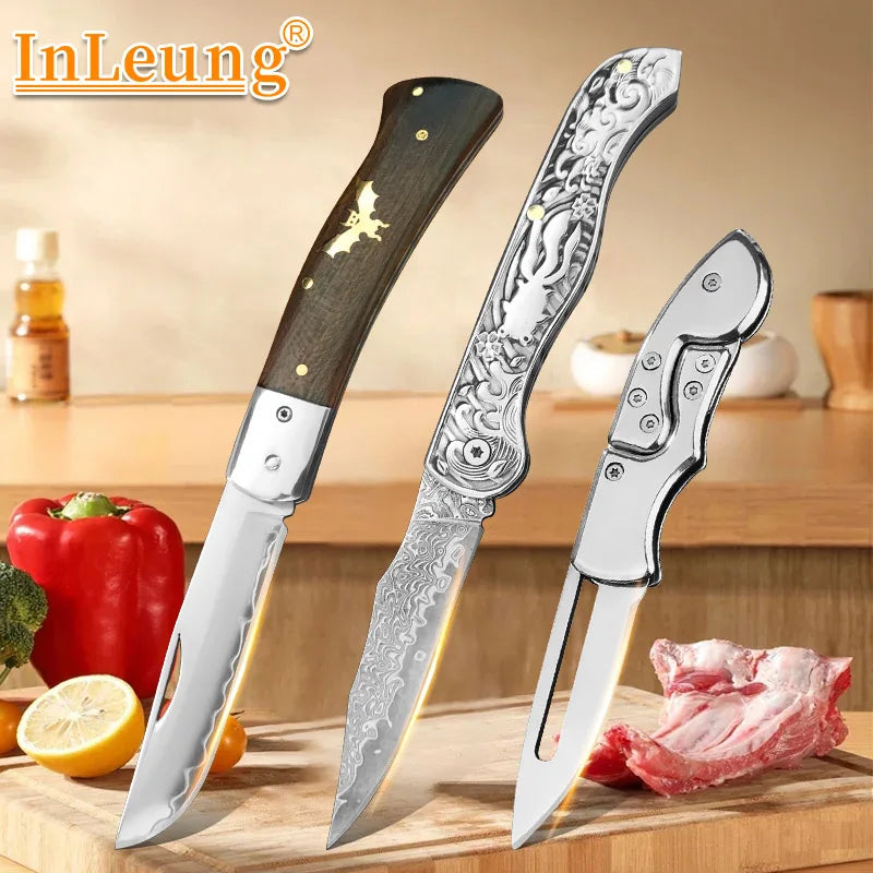 InLeung Damascus Steel Folding Pocket Knife – Fruit & Paring Folding Pocket Knife Axl