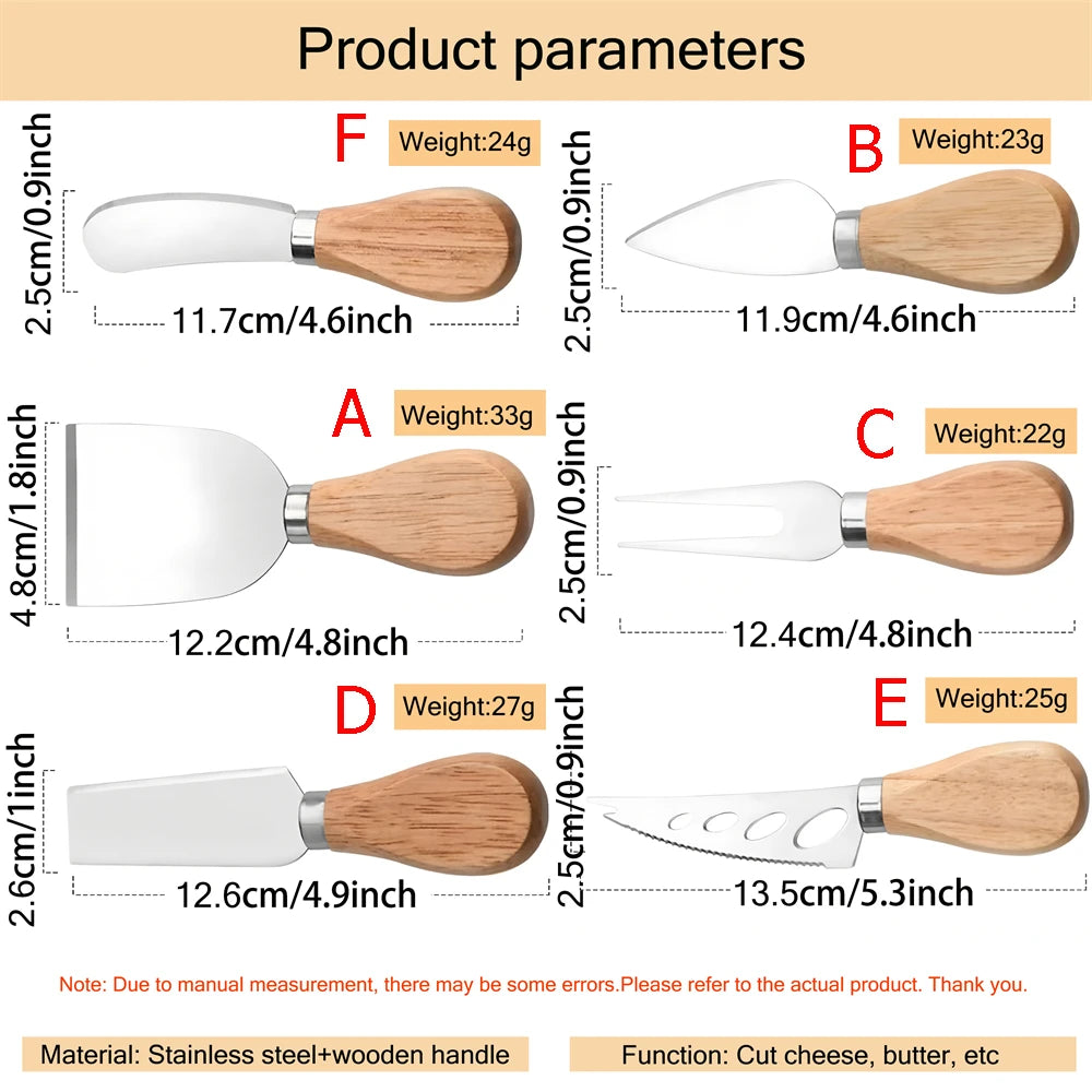 6-Piece Wood Handle Cheese Knife Set – Slicer, Cutter & Cake Cheese Knife Set Axl