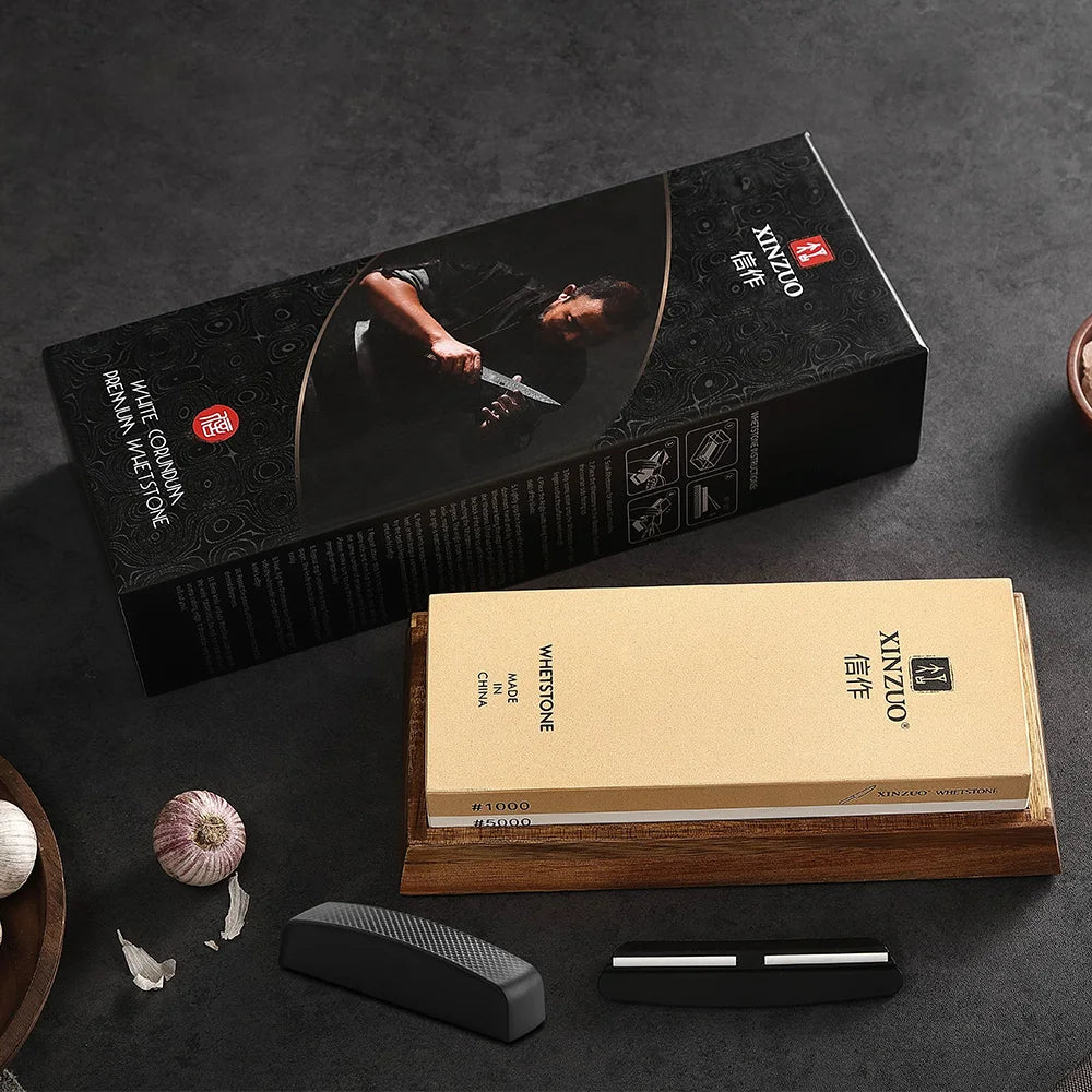XINZUO Double-Sided Whetstone 1000/5000 or 3000/8000 Grit + Guide Knife Sharpening Stone Axl