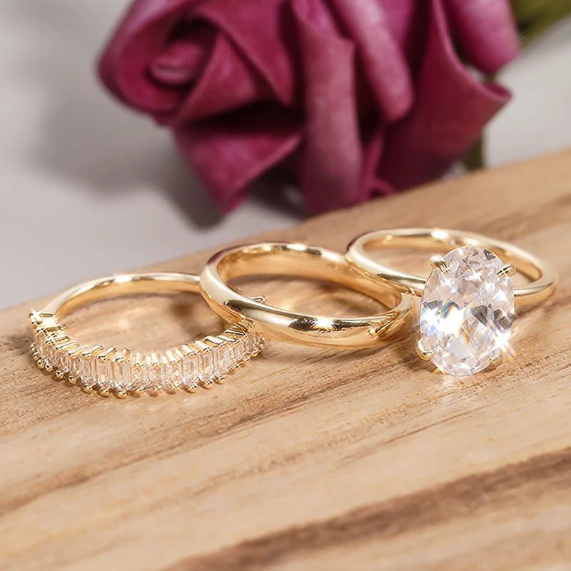 Huitan 3-Piece CZ Bridal Ring Set – Women's Engagement Rings Bridal Ring Set Axl