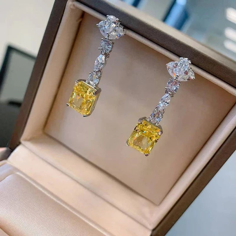 Huitan Yellow Cubic Zirconia Dangle Earrings | Women's Drop Dangle Earrings Axl