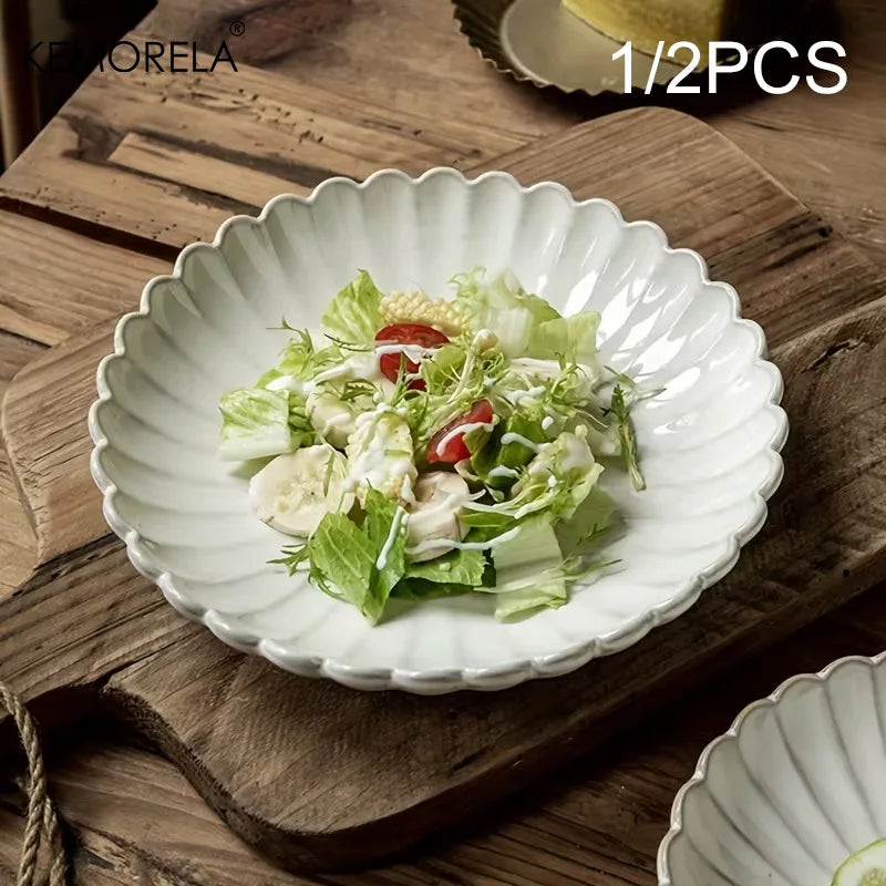 Nordic Ceramic White Glaze Dinner Plates & Bowls Set | KEMORELA Ceramic Tableware Set Axl