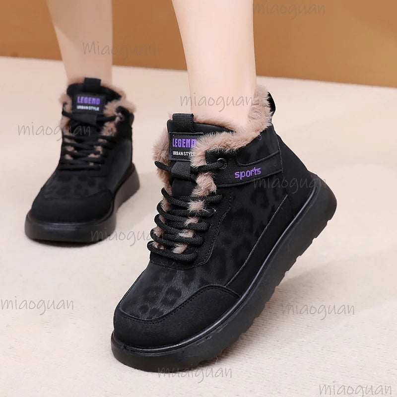 Women's Winter Plush Ankle Boots – Lace-Up Flat Cotton Shoes Women's Ankle Boots Axl
