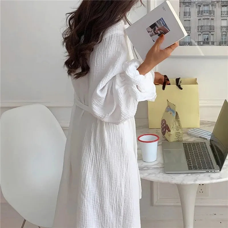 Women's Long Sleeve Lace Nightgown – Korean Sleepwear Robe Women's Nightgown Axl
