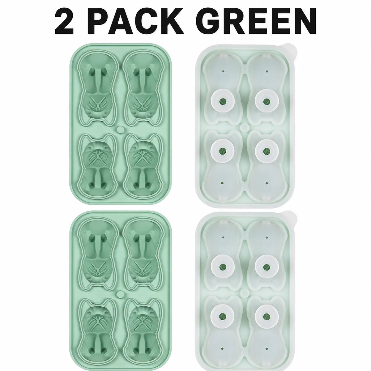 French Bulldog Silicone Ice Cube Mold – 4-Hole Tray & Funnel Silicone Ice Cube Mold Axl 2 Pack Green