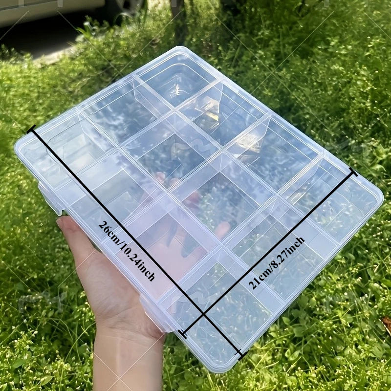 12-Compartment Transparent Storage Box with Card Slots Compartment Storage Box Axl