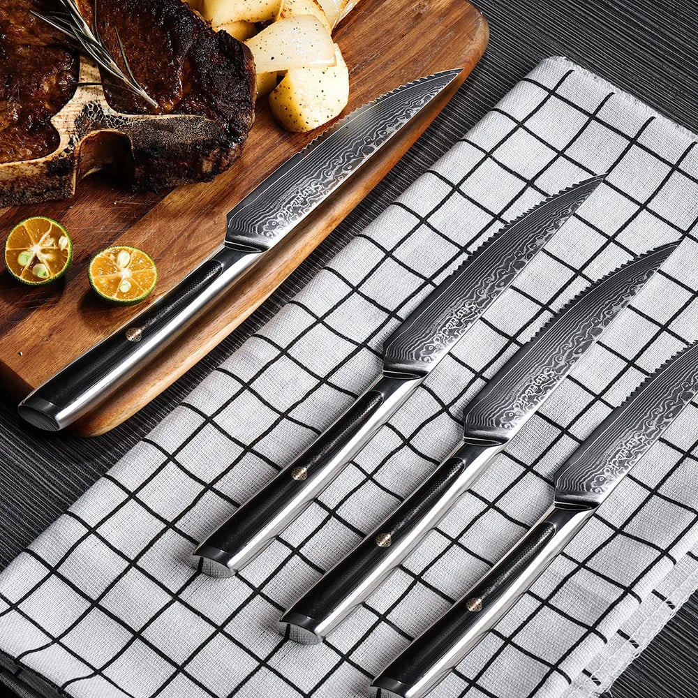 Sunnecko Damascus Steak Knives Set of 4 – VG10 G10 Handle Damascus Steak Knife Set Axl
