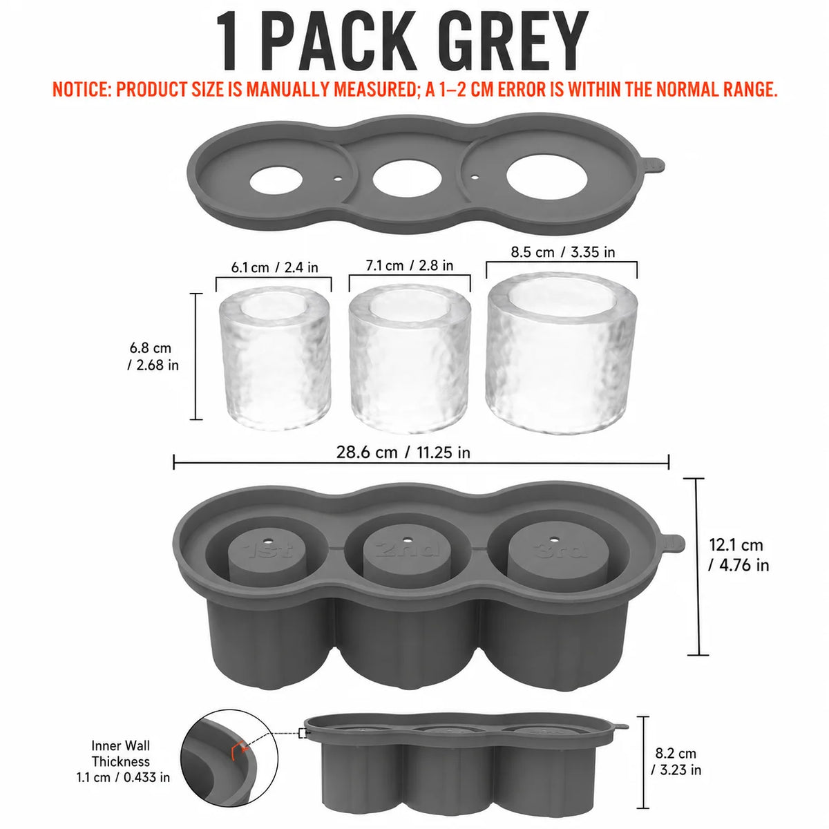 Silicone Ice Tray with Lid – Fits Stanley 40oz 30oz Tumbler Silicone Ice Mold Axl 1 PACK Grey