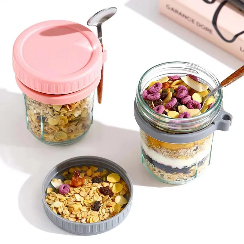 2-Pack Glass Overnight Oats Cup with Lid & Spoon 300ml Glass Food Storage Cup Axl