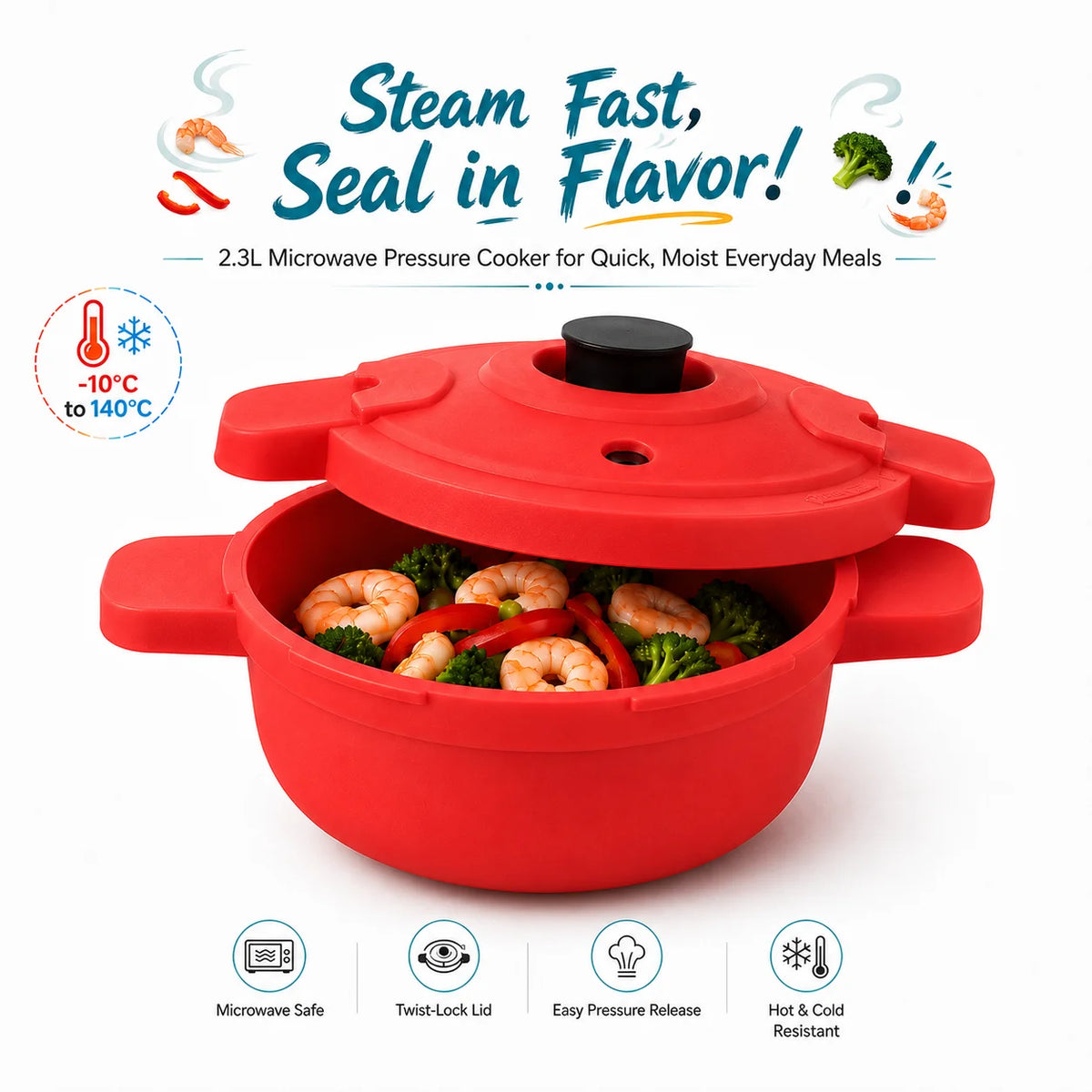 Microwave Pressure Cooker 2.3L Rice Steamer Pot – Safe Handles Microwave Steamer Pot Axl