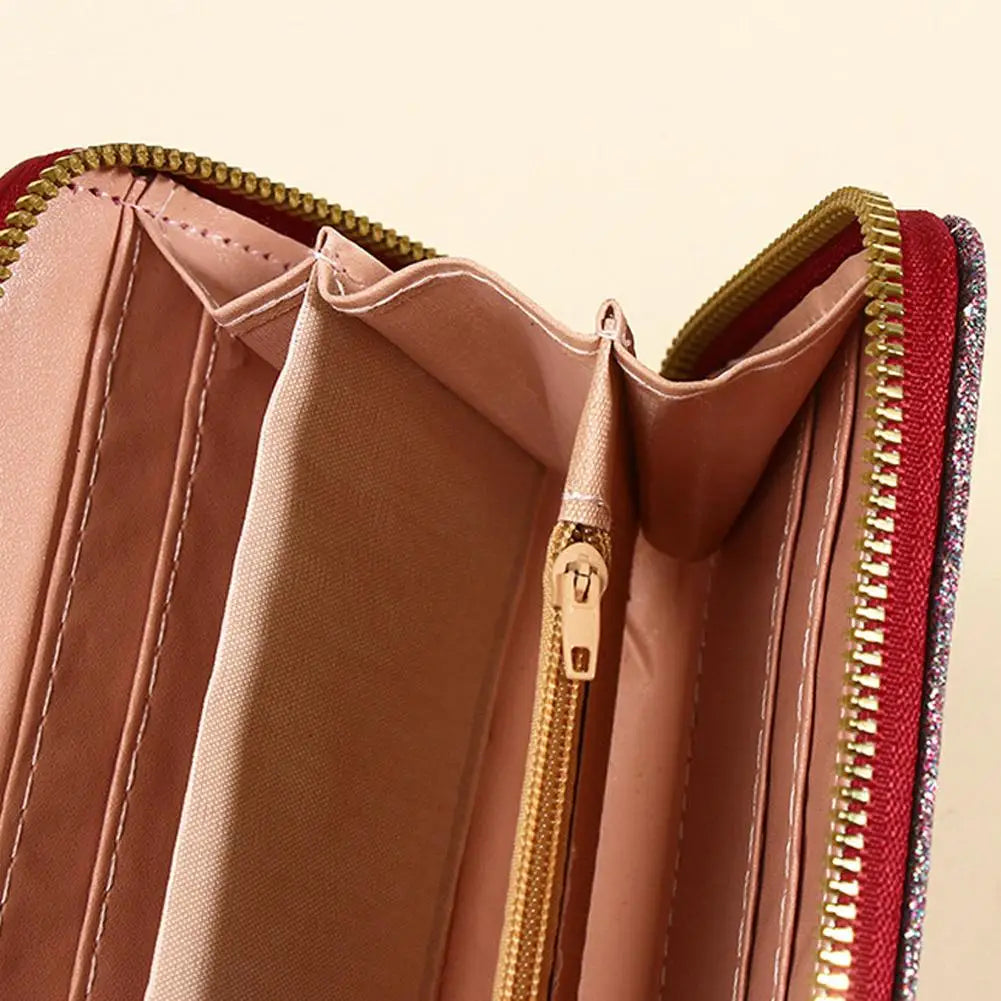 Women's Glitter PU Leather Wallet – Tassel Zipper Clutch Purse Women's Clutch Wallet Axl