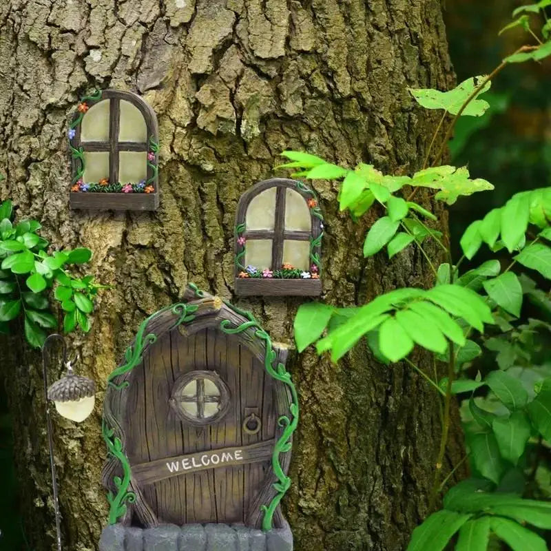 Miniature Fairy Gnome Door & Window Set | Garden Decoration Garden Fairy Decor Axl