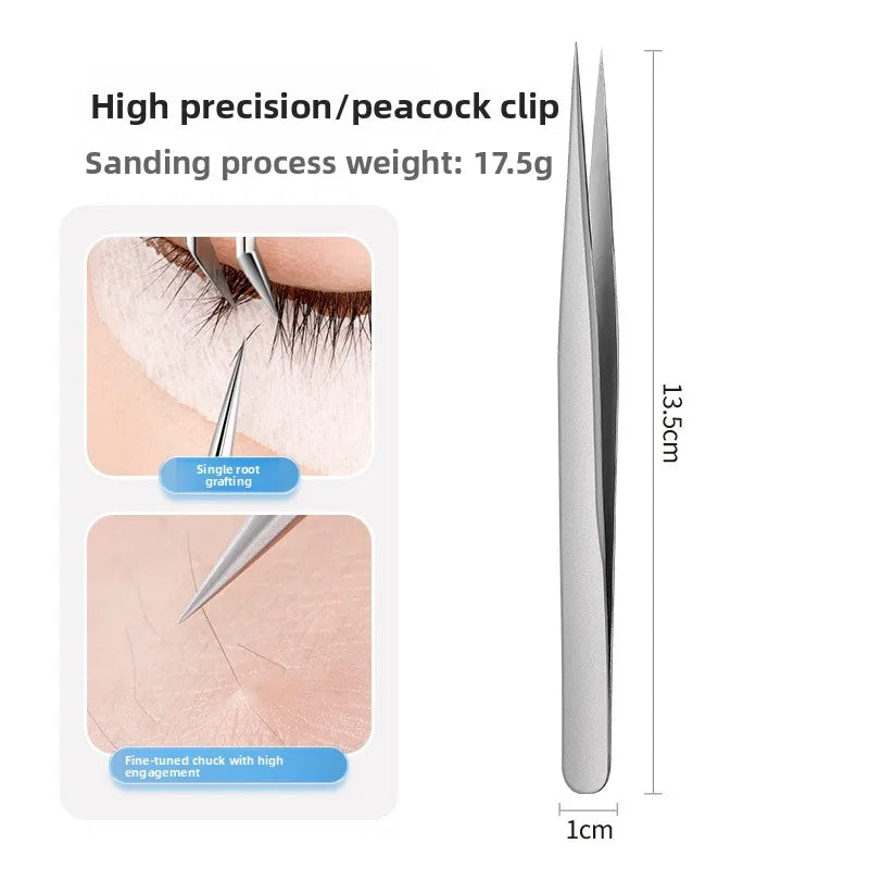 Silver Eyelash Extension Tweezers – Dolphin & Feather Precision Set Eyelash Tweezers Set Axl Sand Blasting-Peacoc