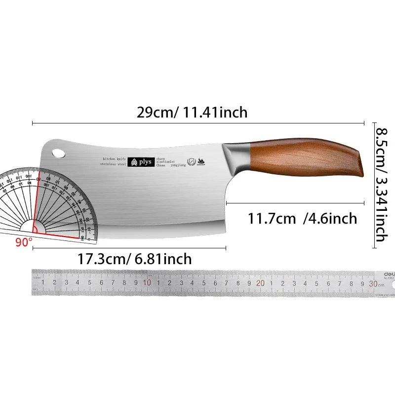 Heavy-Duty Stainless Steel Chef Knife – Wood-Grain Handle Kitchen Chef Knife Axl