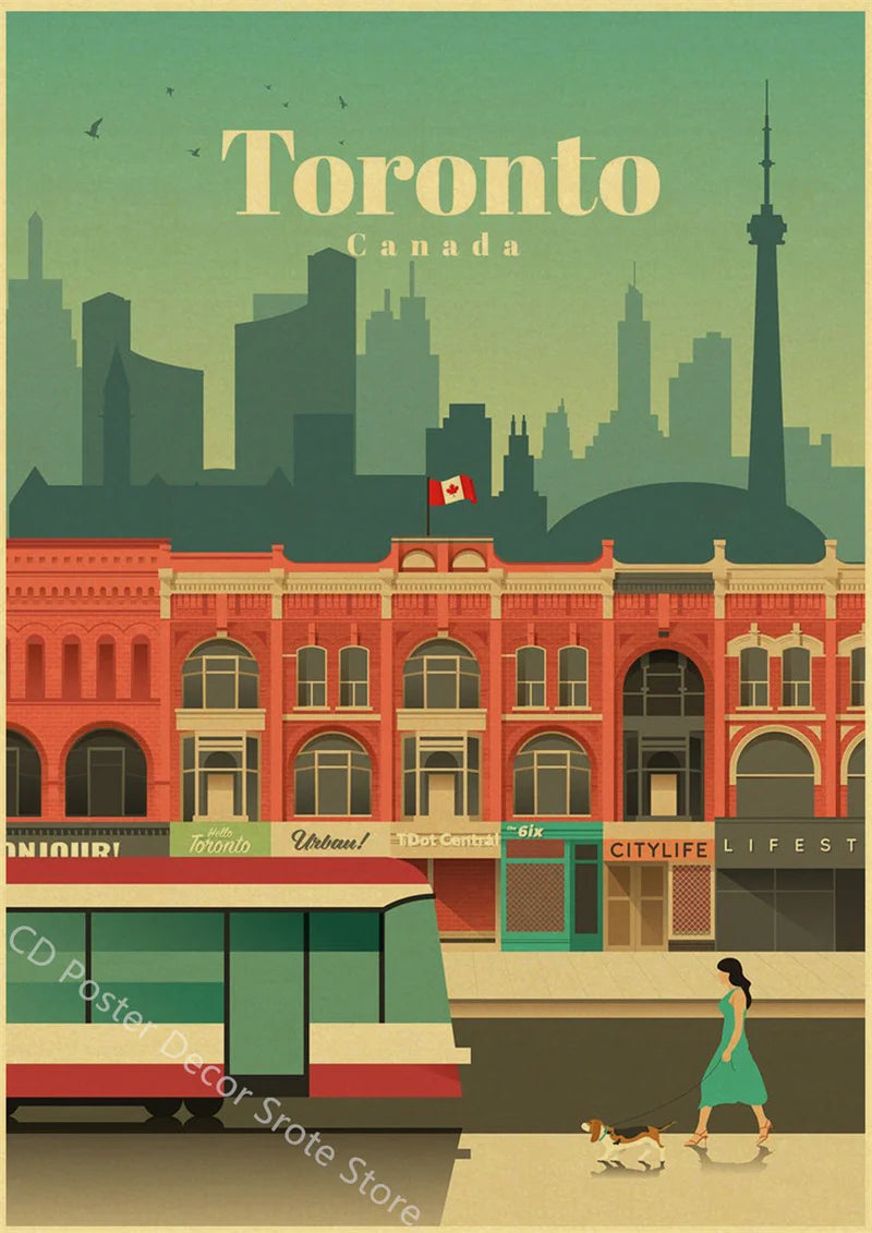 World Cities Retro Travel Poster – Rome Paris Sydney Dubai Art Travel Wall Poster Axl 3 A3 16.5x11.8inch