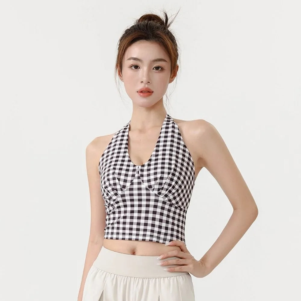 V-Neck Backless Yoga Vest with Chest Pad – Slim Fit Tank Top Yoga Sports Vest Axl