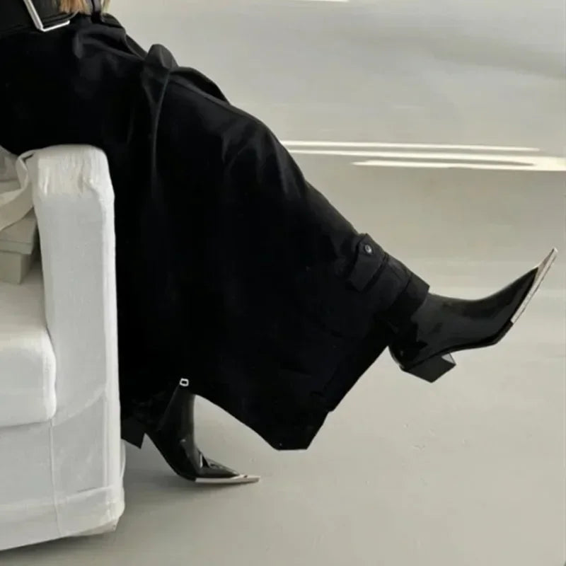 Women's Pointed Toe Chelsea Boots | Chunky Heel Black Ankle Boot Chelsea Ankle Boots Axl