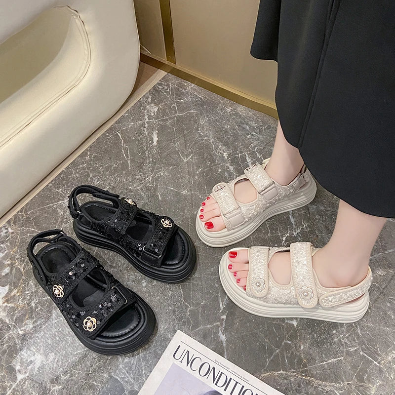 UXST Women's Elegant Platform Sandals – Metal Detail Heel Platform Sandals Axl