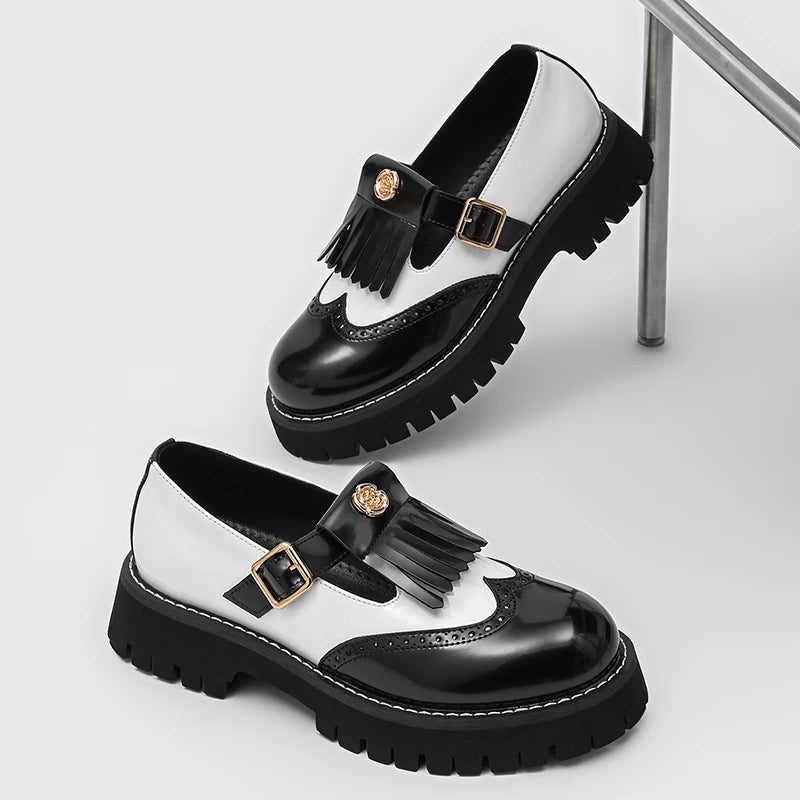Men's Classic Thick-Sole Derby Loafers | Platform Casual Shoes Men's Derby Loafers Axl Black white 46