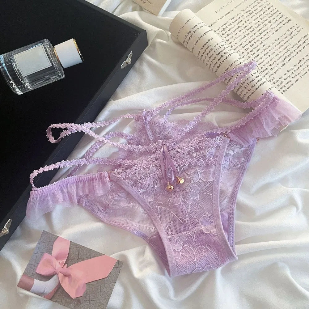 Women's Seamless Lace Bow Briefs – Ice Silk Cotton Crotch Panties Women's Briefs Axl Purple One Size 1pc
