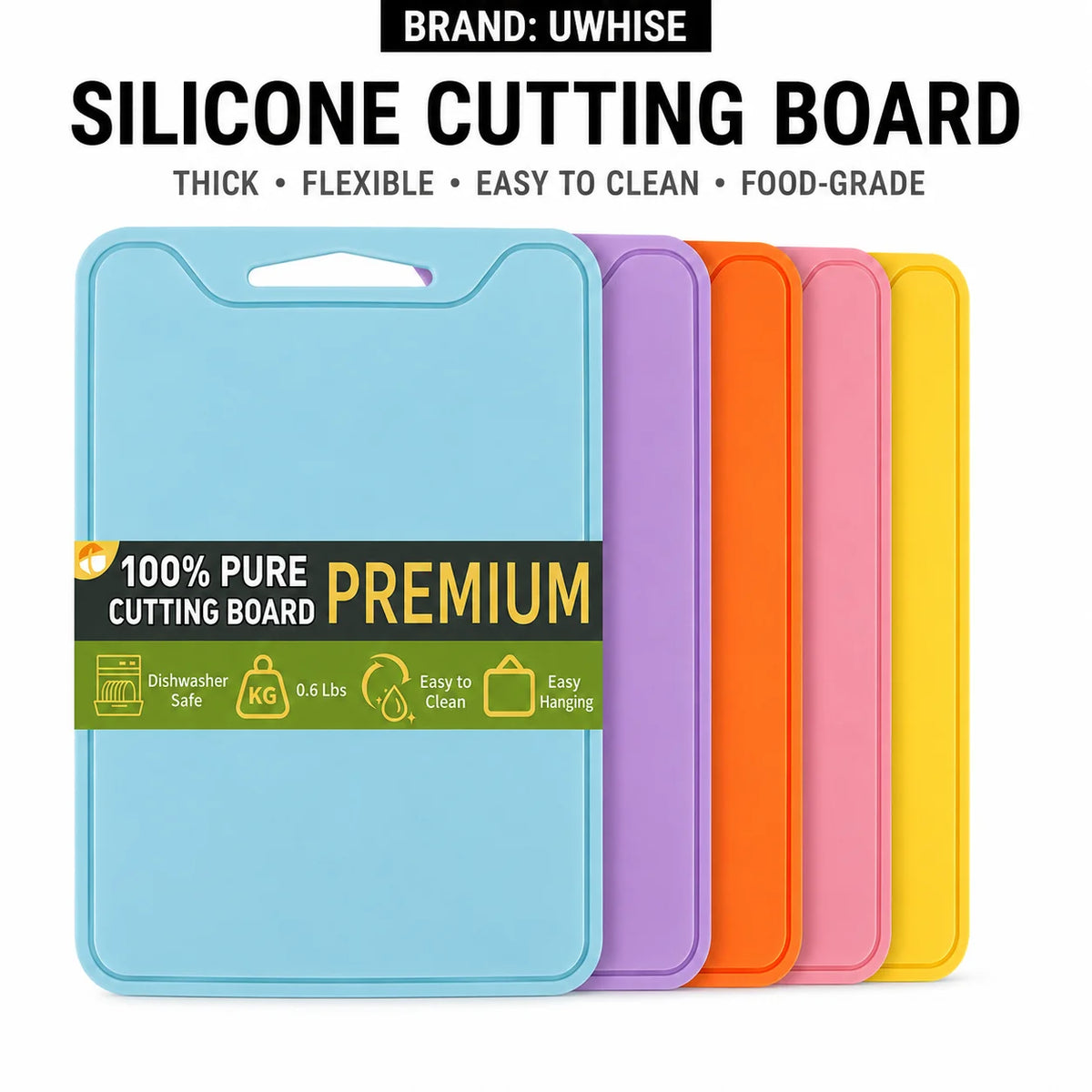 UWHISE Flexible Silicone Cutting Board with Deep Juice Groove Silicone Cutting Board Axl 1 PACK-Yellow