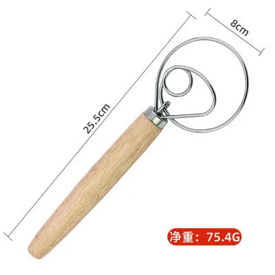 10-Inch Danish Dough Whisk – Oak Wood & Stainless Steel Dough Whisk Axl wooden A