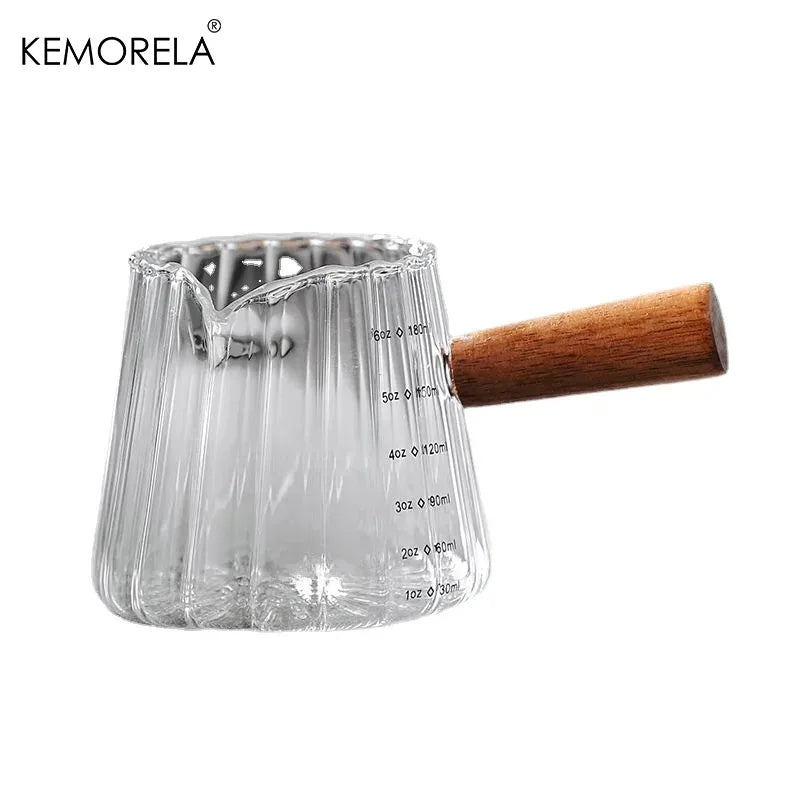 KEMORELA Wooden Handle Glass Milk Cup 90/120/180ml Coffee Jug Glass Milk Jug Axl