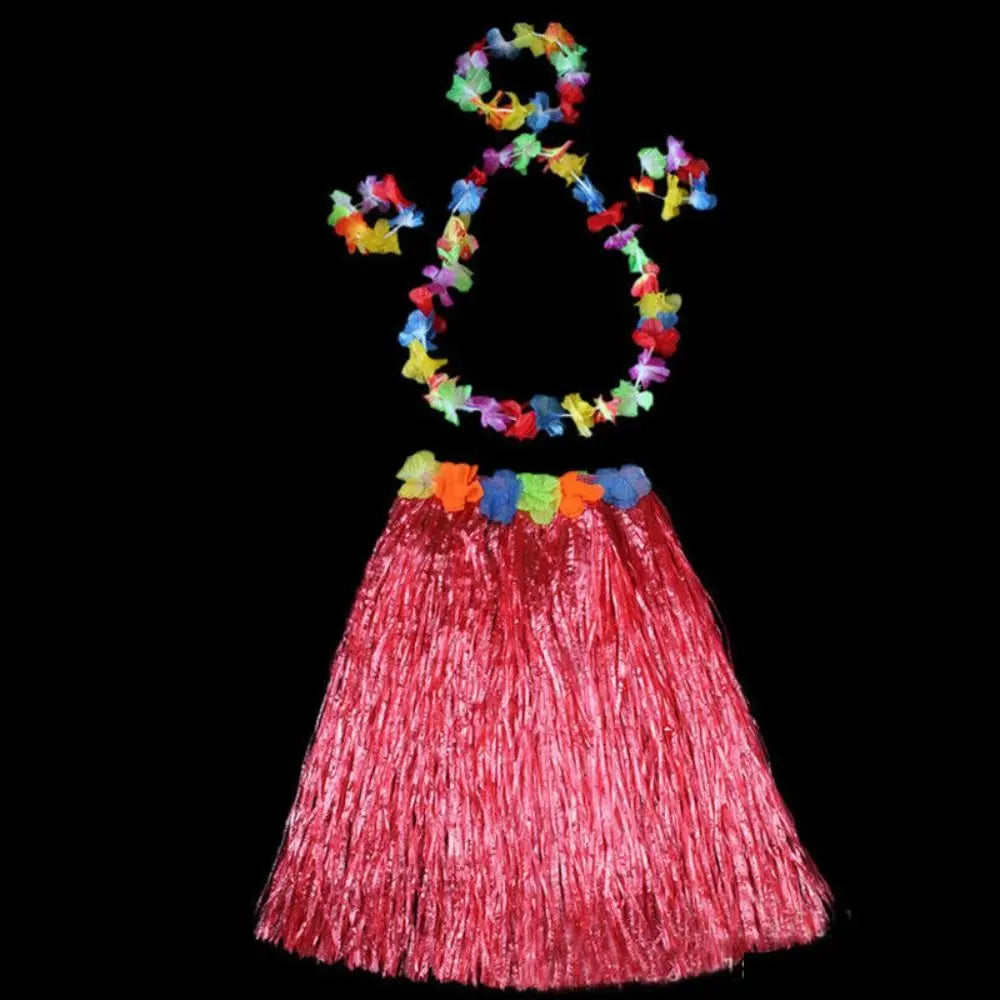 Hawaiian Hula Grass Skirt Set 40CM – Luau Costume Accessories Costume Skirt Set Axl red