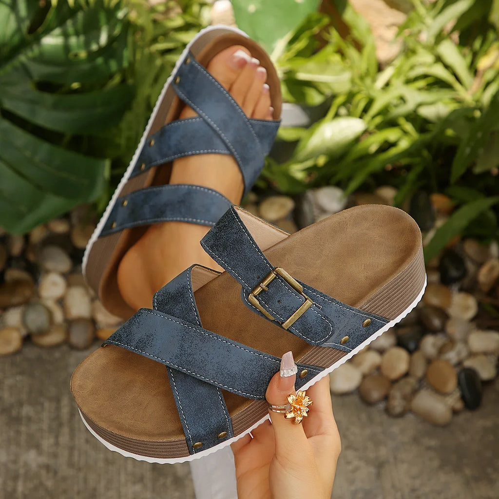 Women's Plus Size Platform Wedge Sandals Buckle Strap EU 35–43 Platform Wedge Sandals Axl 41 Blue