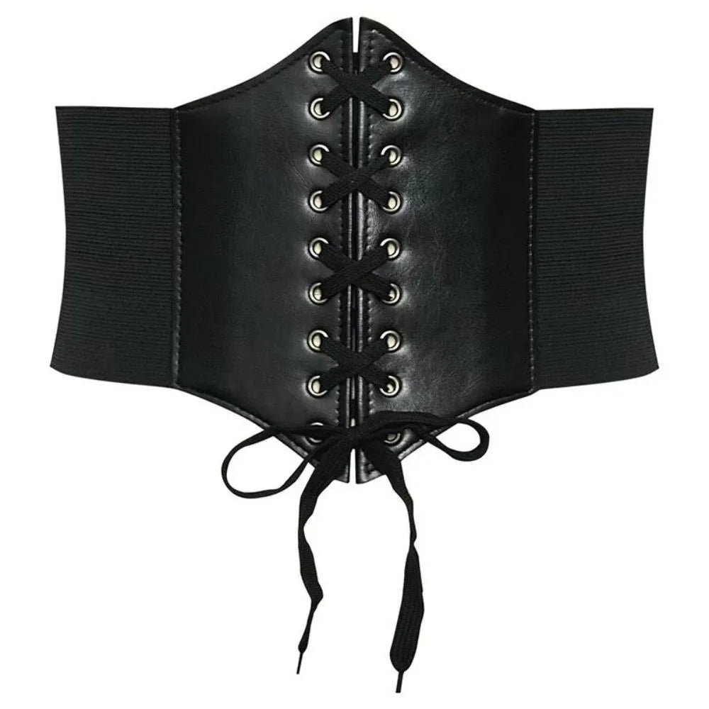 Women's Wide PU Leather Elastic Waistband Belt – Stylish Fit Wide Waistband Belt Axl Black