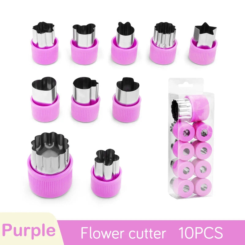 Stainless Steel Cookie & Fruit Cutter Mold Set – Flower Shapes Cookie Cutter Set Axl 10pcs-Purple