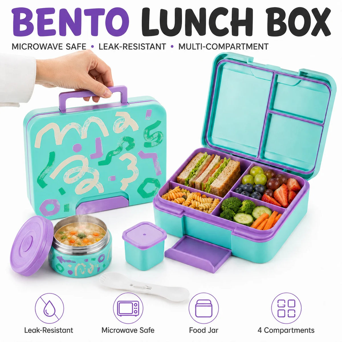 Kids Bento Lunch Box with Insulated Thermos Food Jar Kids Bento Lunch Box Axl