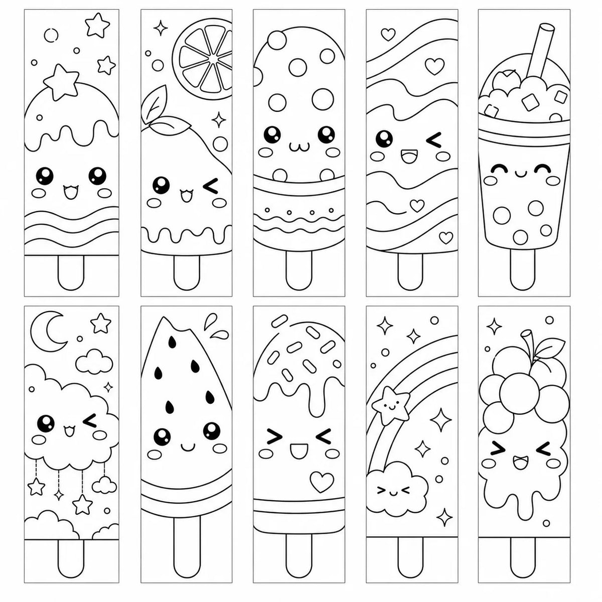 Kawaii Summer Beverage Coloring Bookmarks – DIY Cartoon Doodle Coloring Bookmarks Axl