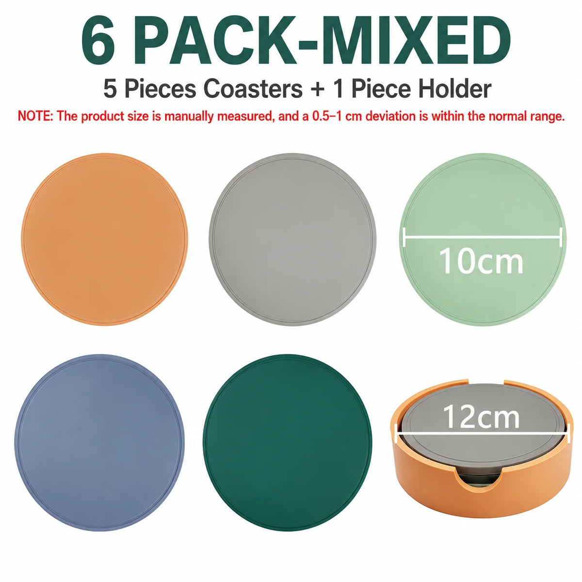 UWHISE 6-Piece Silicone Coasters Set with Holder | Heat Resistant Silicone Coaster Set Axl 6 PACK-Mixed