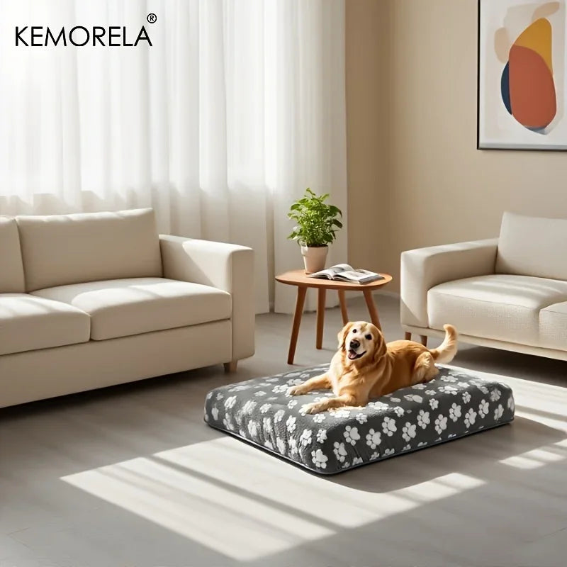 KEMORELA Plush Dog Bed Cover | Cartoon Footprints S–XL Dog Bed Cover Axl