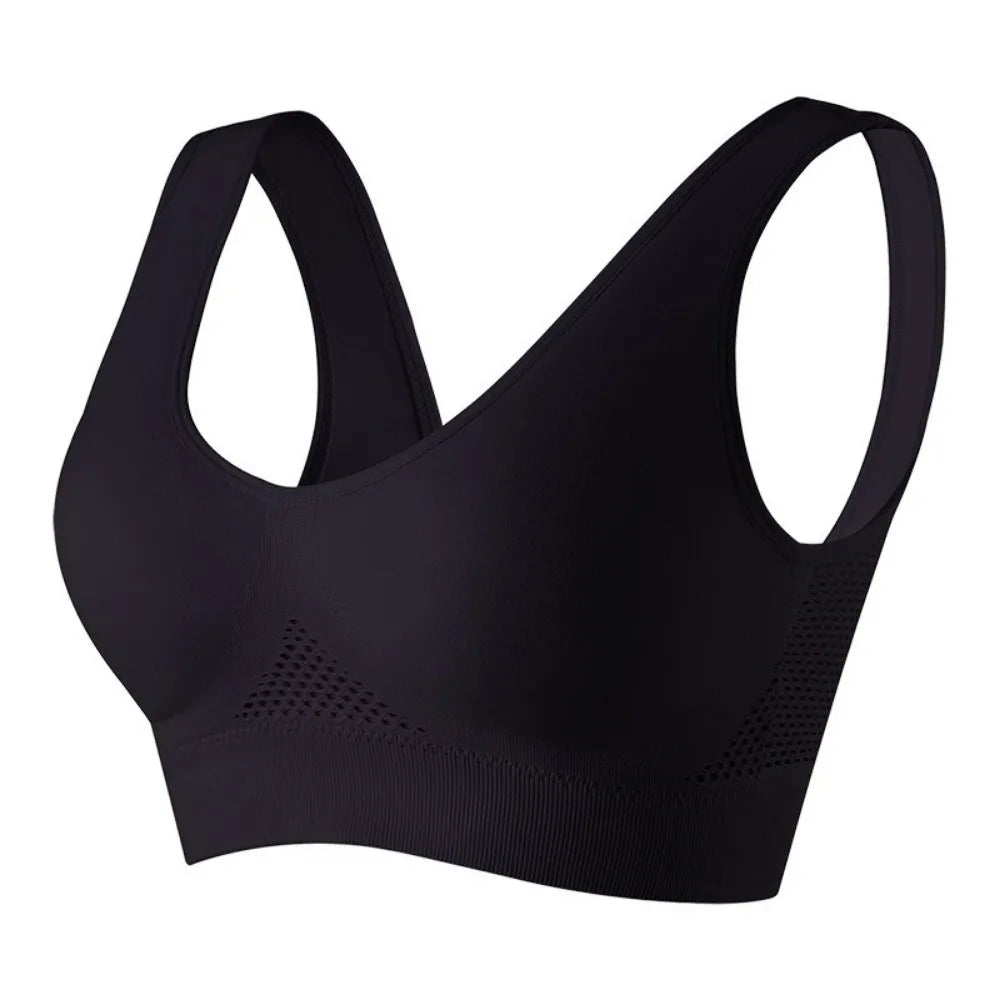 Women's Seamless Wire-Free Sports Bra – Hollow Mesh Quick-Dry Seamless Sports Bra Axl Black 3XL