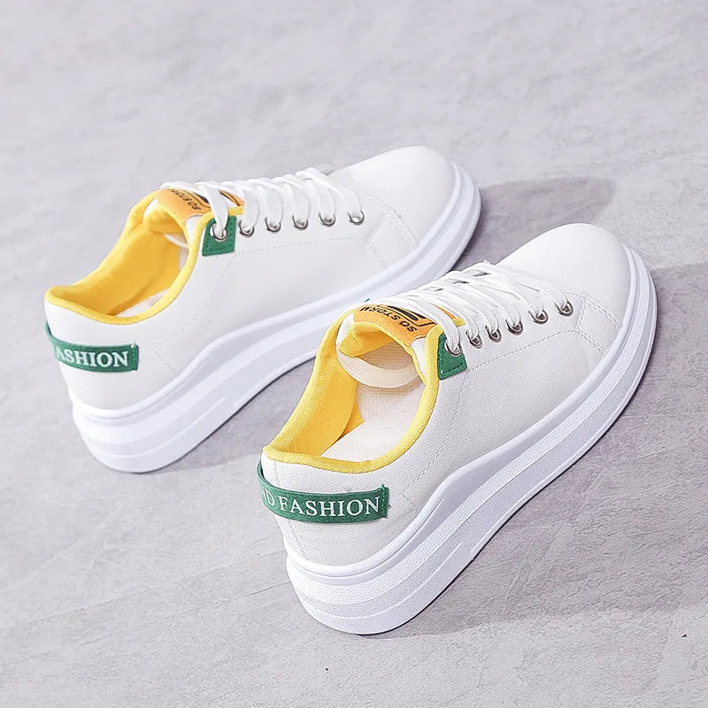 YBQJOO Women's Low-Cut Casual Non-Slip White Sneakers Women's Casual Sneakers Axl white green 39