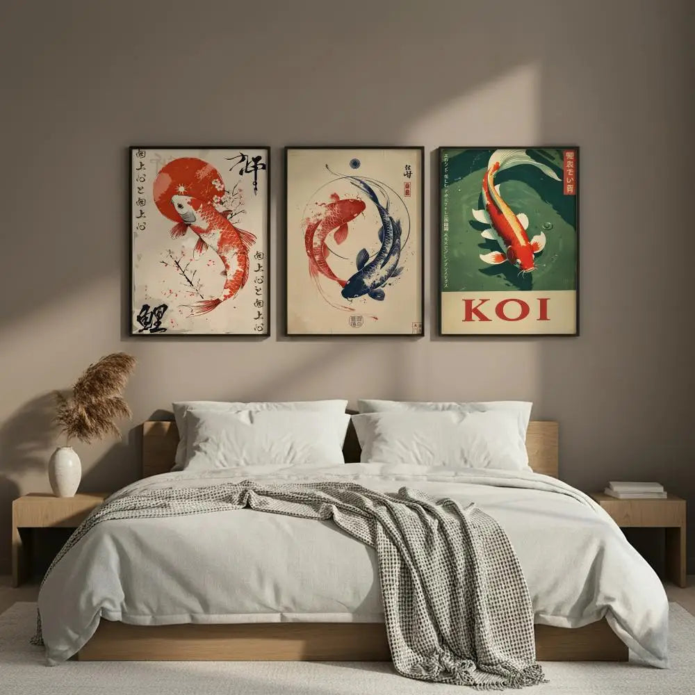 Japanese Koi Fish Flowers HD Art Poster – Self-Adhesive Wall Decor Art Wall Poster Axl