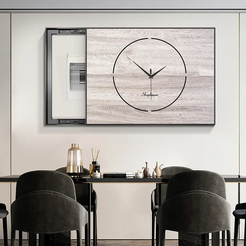 Meter Box Cover Wall Clock – Large Silent Wood & Metal Decor Decorative Wall Clock Axl