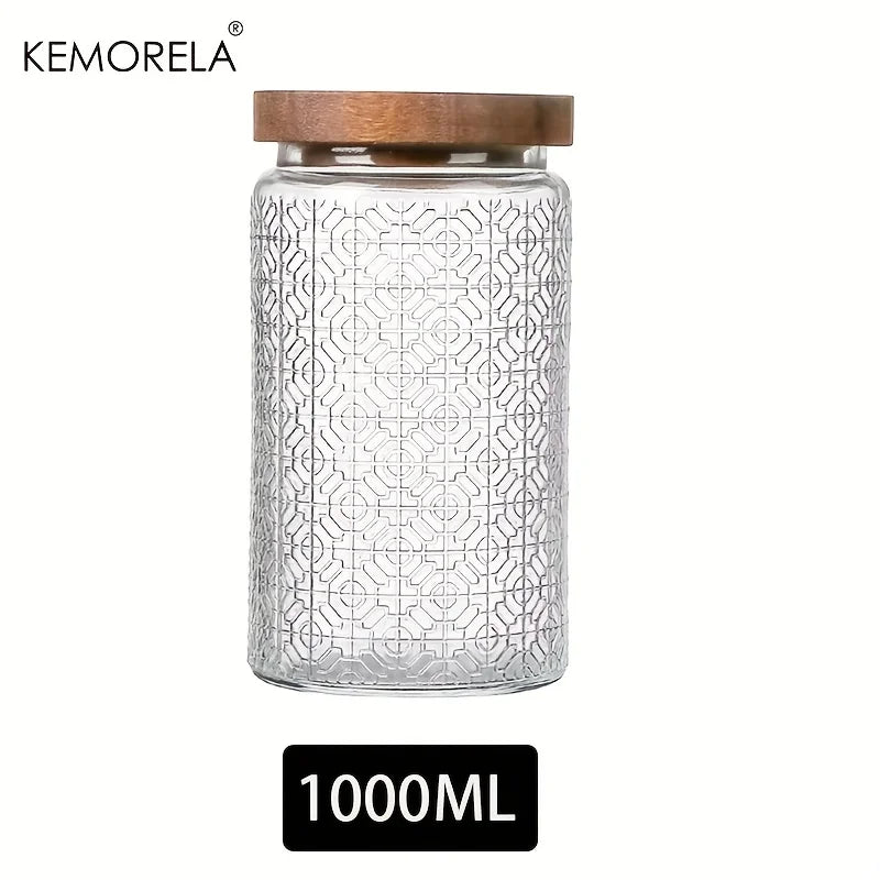 KEMORELA Vintage Glass Storage Jar – Airtight Wooden Lid 700/1000ml Glass Storage Jar Axl B-1000ML