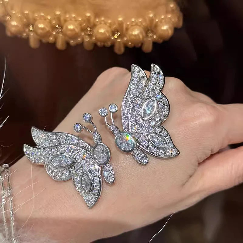 Huitan Butterfly Stud Earrings – Cubic Zirconia Wedding Jewelry Stud Earrings Axl E4402