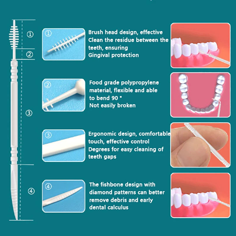 300pcs Double-Head Interdental Brushes & Dental Floss Picks Interdental Brush Picks Axl