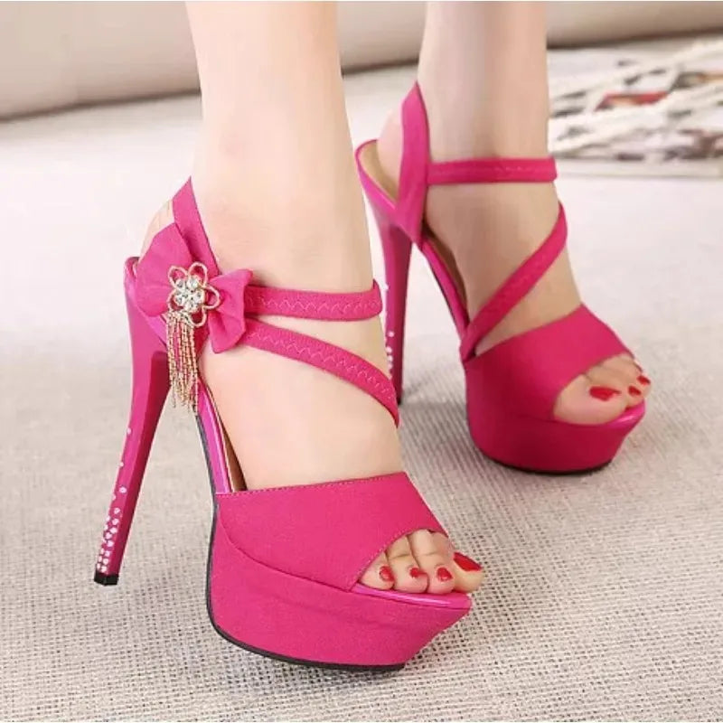 Women's Bow Platform Sandals – 14CM Stiletto Peep-Toe Heels Platform High Heels Axl