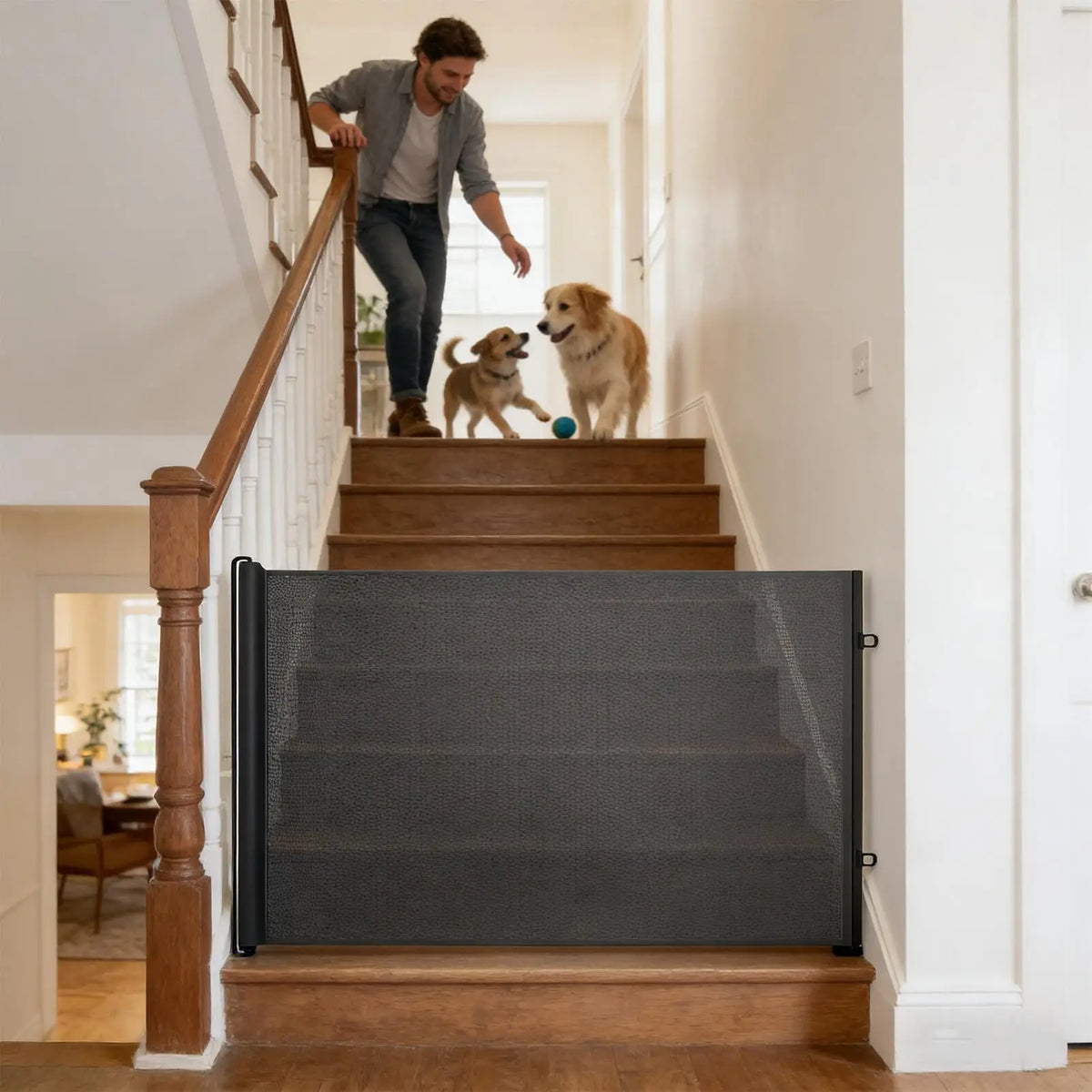 Retractable Dog Gate – No-Drill Pet Safety Barrier for Stairs Retractable Pet Gate Axl
