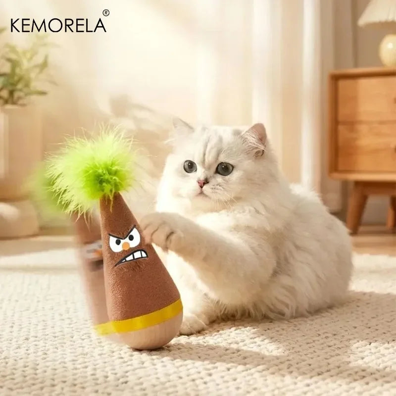 KEMORELA Feather Cat Tumbler Roly-Poly Wooden Toy Cat Tumbler Toy Axl