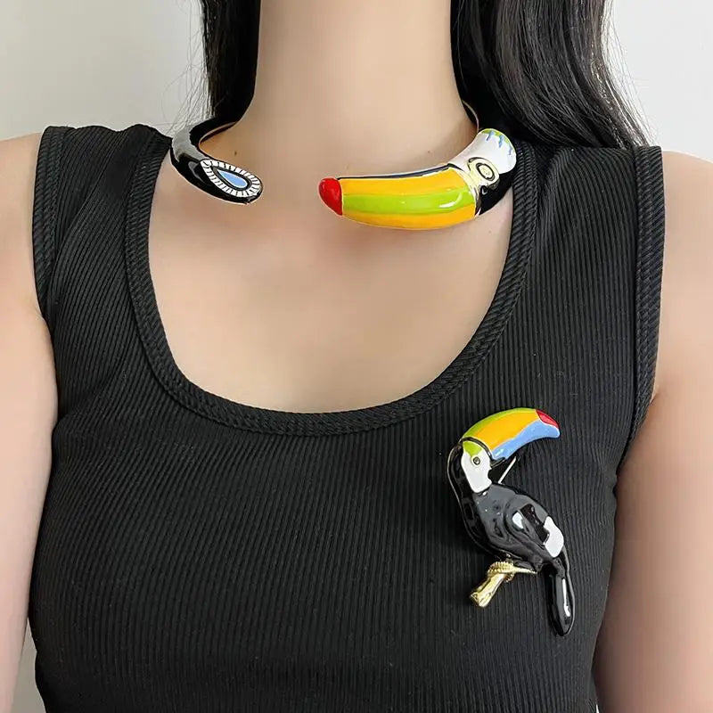Retro Colorful Oil Drop Parrot Brooch Pin & Necklace Fashion Brooch Pin Axl