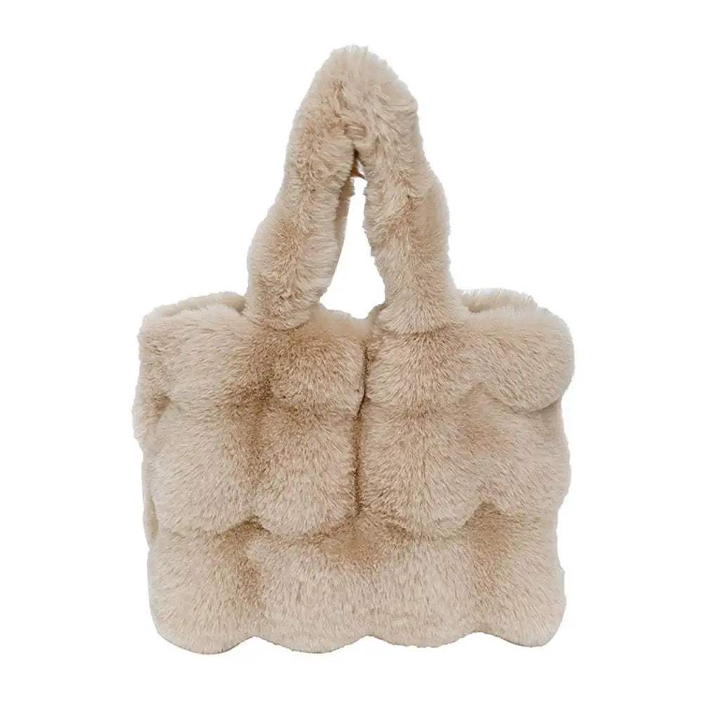 Women's Fluffy Plush Shoulder Bag – Large Capacity Shopper Tote Plush Shoulder Bag Axl A M