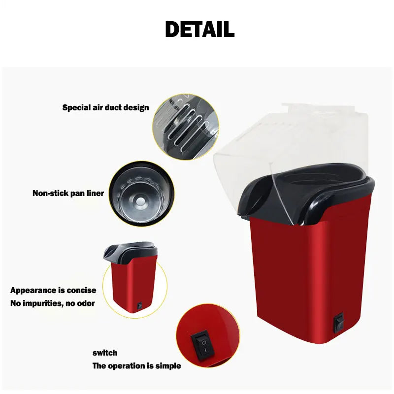 BALASHOV 1200W Hot Air Popcorn Maker – Mini Electric Corn Popper Popcorn Maker Axl